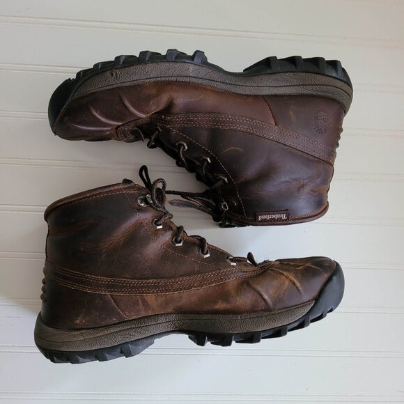 Timberland Boots Mens 9.5 Brown Leather Canard Mid Hiking Outdoors Distressed - Picture 7 of 15